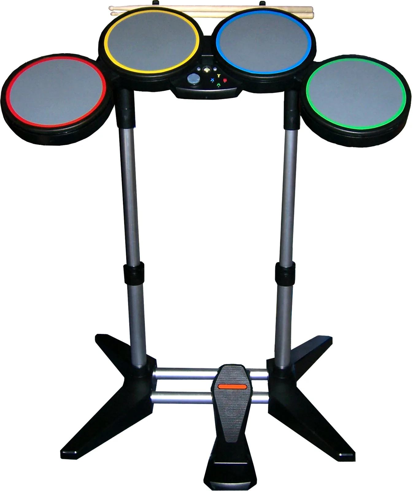 Original Rock Band drum controller; public-domain photograph by Y2kcrazyjoker4.