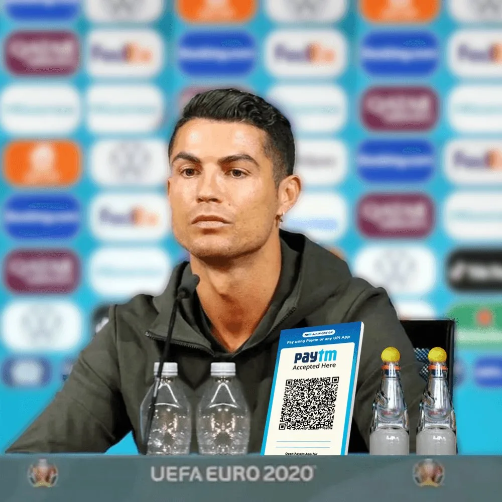 Paytm's riff: Ronaldo's table edited with a Paytm QR code