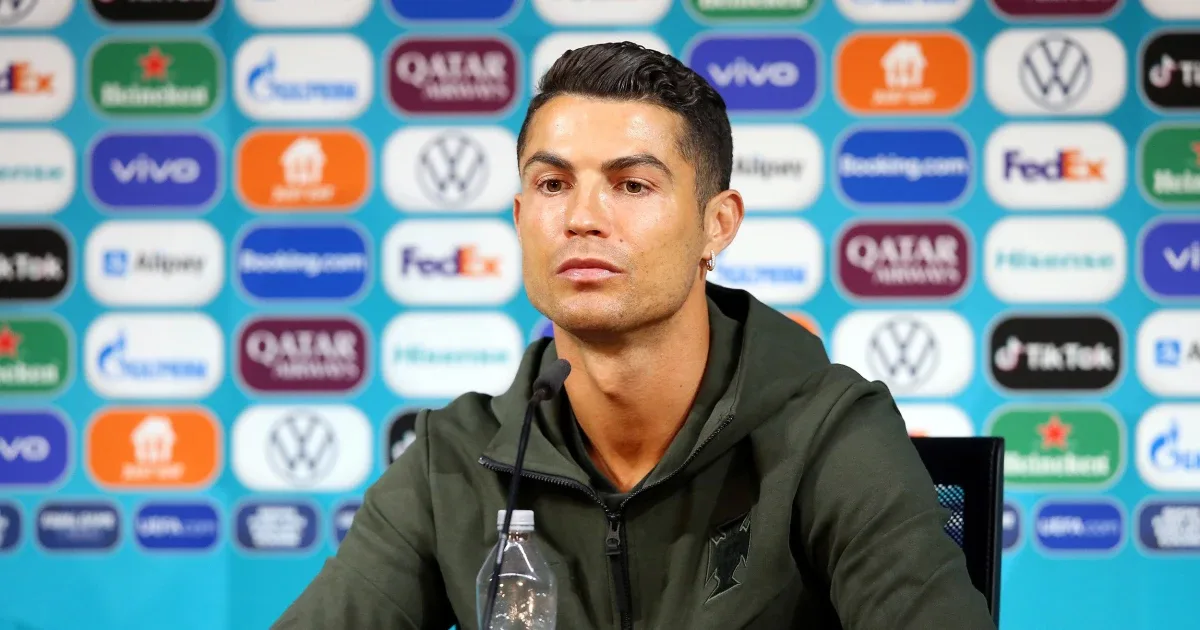 Cristiano Ronaldo at the Euro 2020 press conference where he moved the Coca-Cola bottles