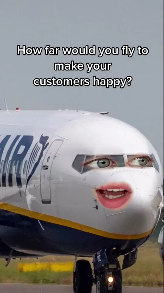 Official still from Ryanair’s June 4, 2021 talking-plane TikTok addressing requests for US flights.