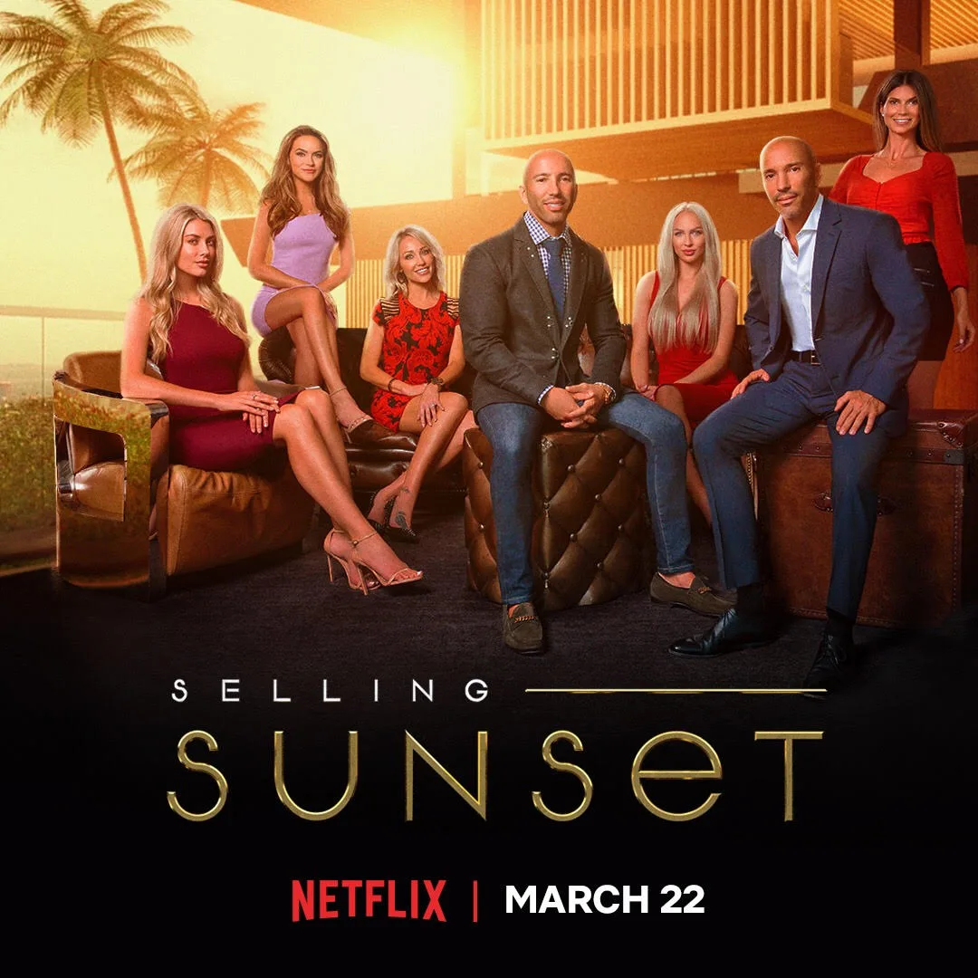 Selling Sunset launch key art: the cast at sunset, Netflix, March 22