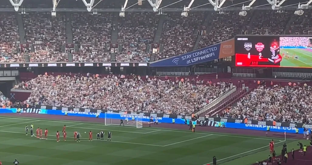 IShowSpeed takes a penalty against KSI at the 2023 match; Commons lists CC BY 3.0, pending licence review.