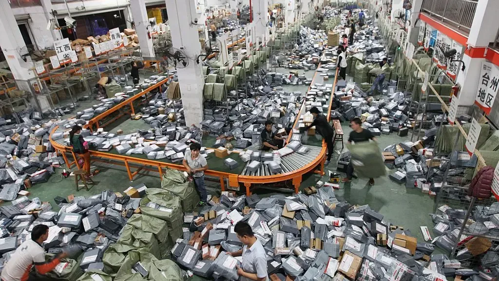 Couriers sorting Singles' Day parcels in Wenzhou
