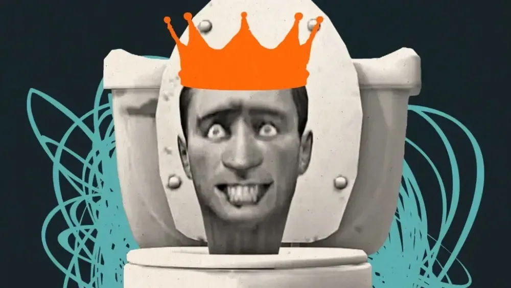 Photo illustration of the character from the first episode of Skibidi Toilet wearing a crown