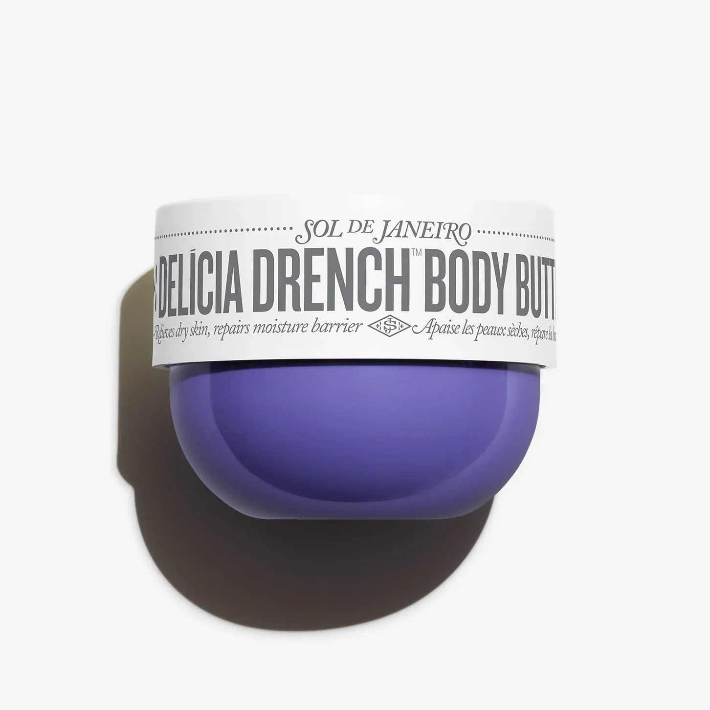 Violet jar of Sol de Janeiro Delícia Drench Body Butter