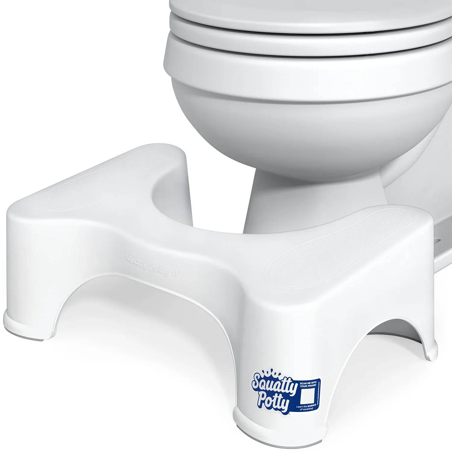 Official product photo of the original white Squatty Potty toilet stool.