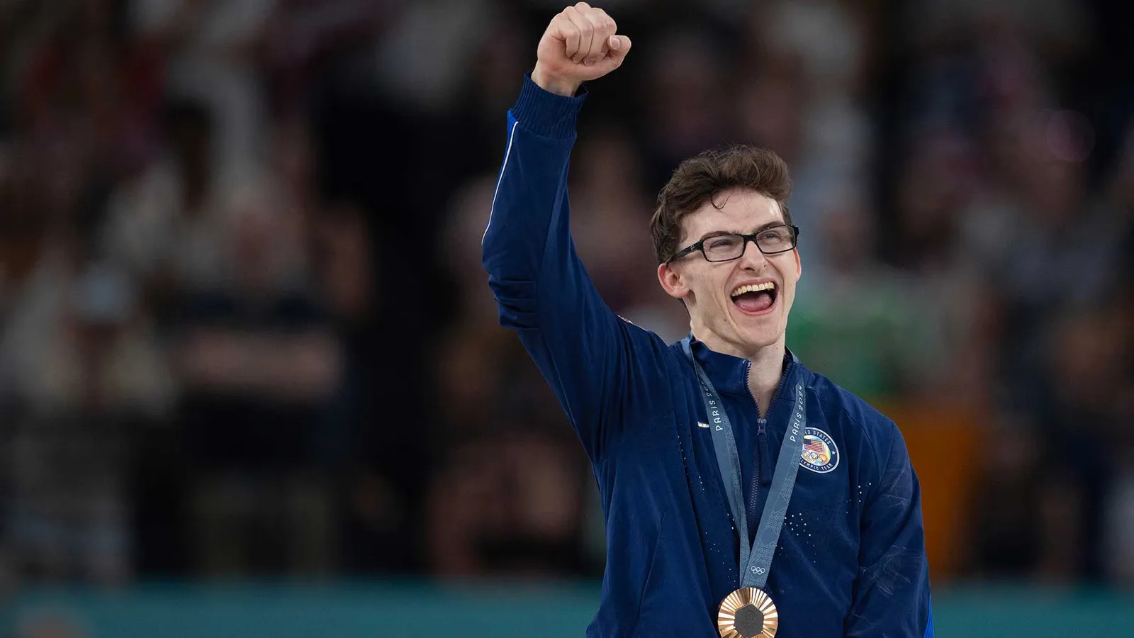 Nedoroscik celebrates with his bronze medal