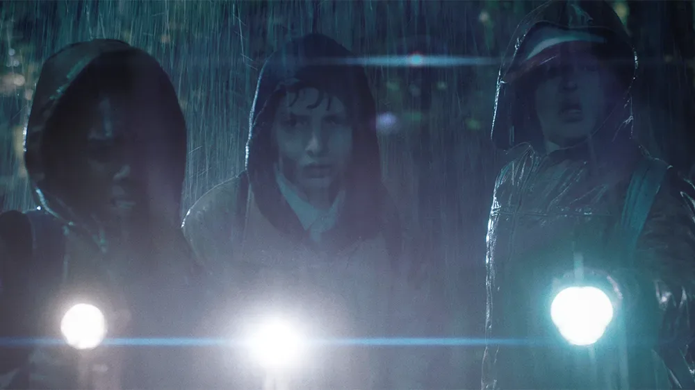 A rainy night scene from Stranger Things.