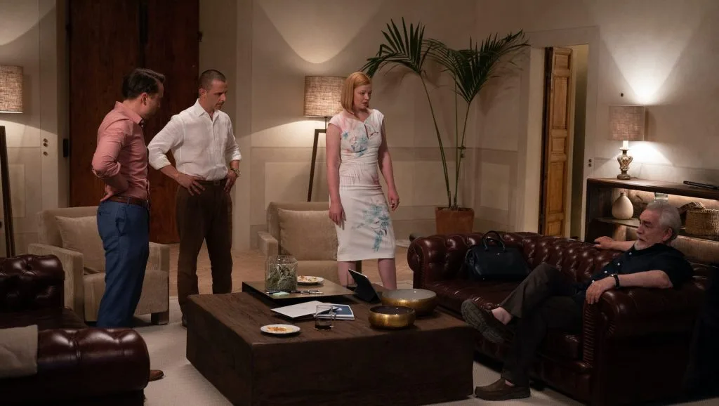 Scene from Succession in a hotel suite