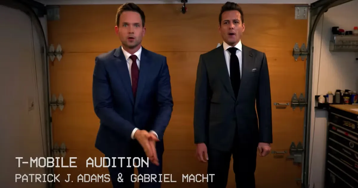 Patrick J. Adams and Gabriel Macht in T-Mobile's Super Bowl ad