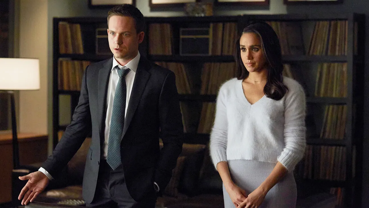 Patrick J. Adams and Meghan Markle as Mike and Rachel