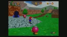 Official gameplay screenshot of Mario outside Princess Peach’s castle.
