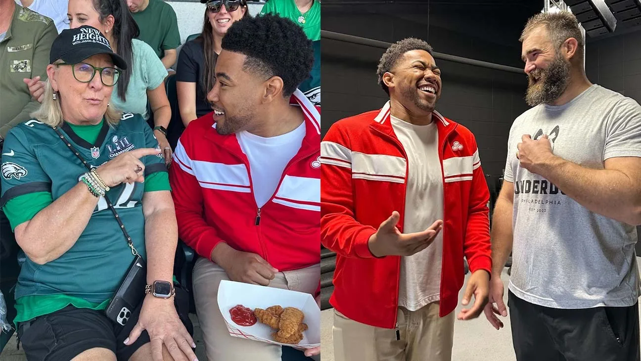 Jake from State Farm with Donna and Jason Kelce in a State Farm ad