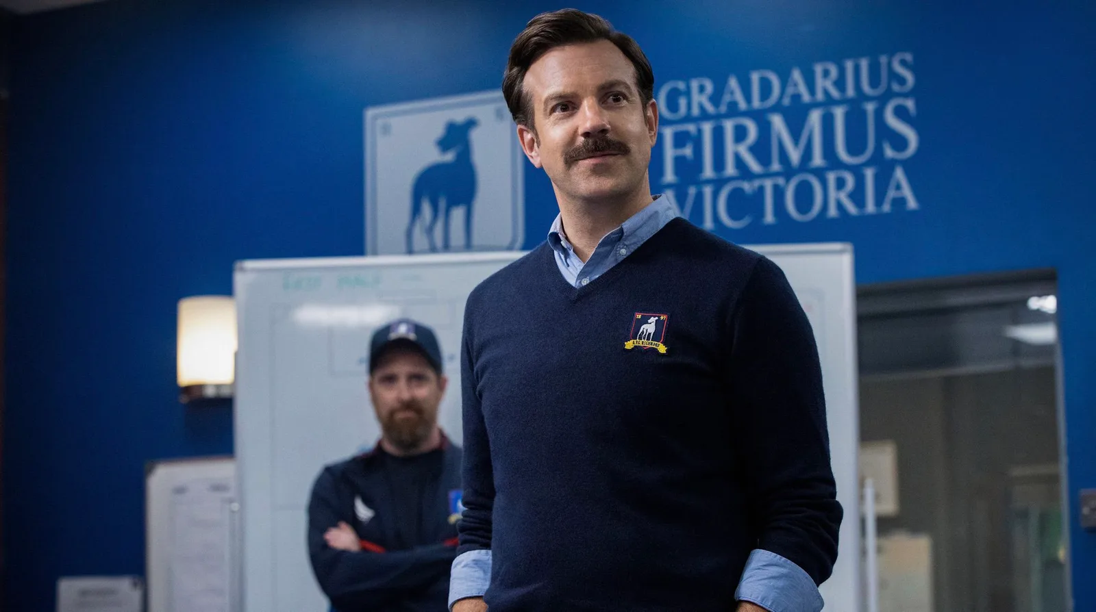 Ted Lasso and Coach Beard in the AFC Richmond office