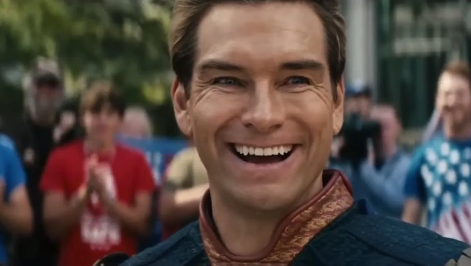 Homelander laughing before a crowd, a widely shared meme frame.