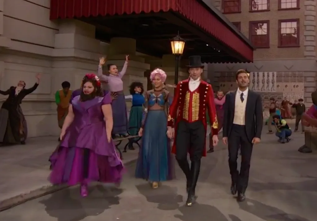 The cast marching in the live trailer broadcast during A Christmas Story Live!