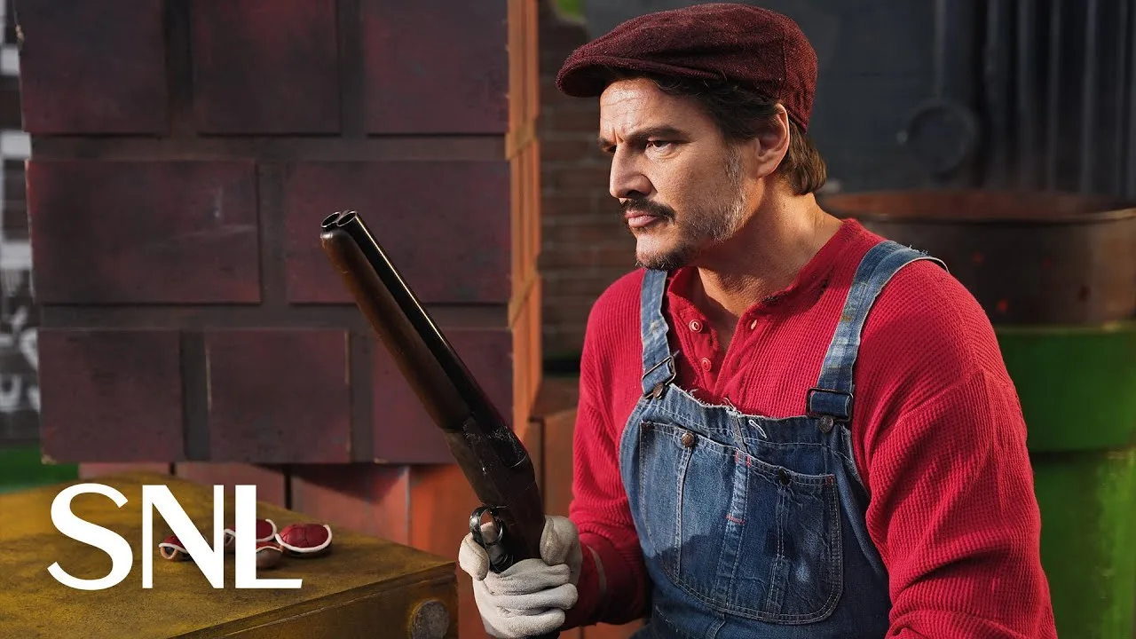 Pedro Pascal as Mario in SNL's 'Mario Kart' parody of the show.