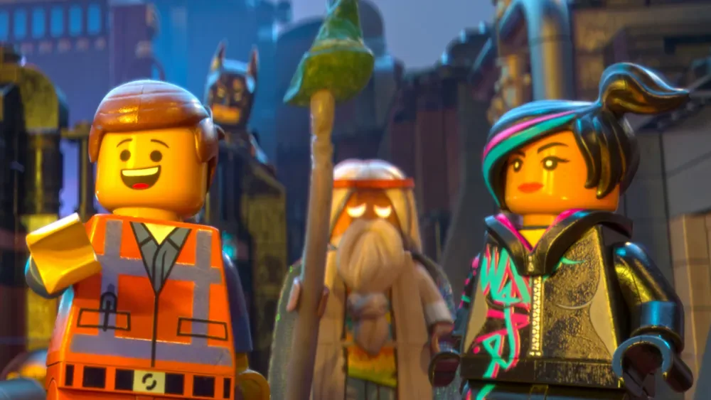Emmet, Vitruvius and Wyldstyle in The Lego Movie