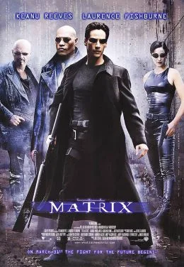 The Matrix theatrical poster: the cast in black on a green-tinted background