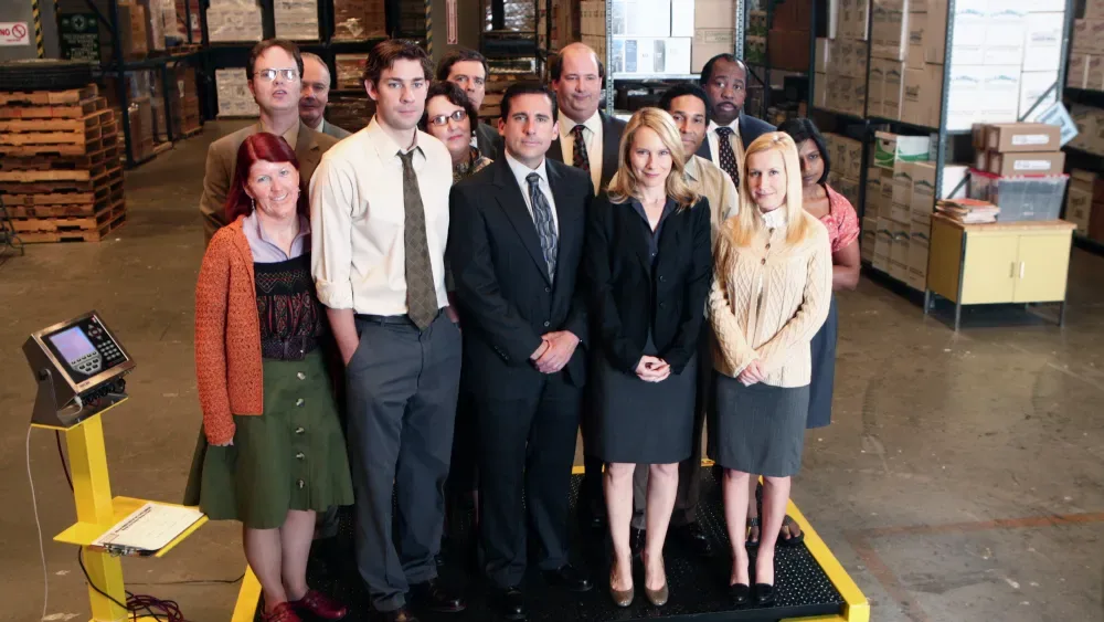 The Office ensemble in the warehouse