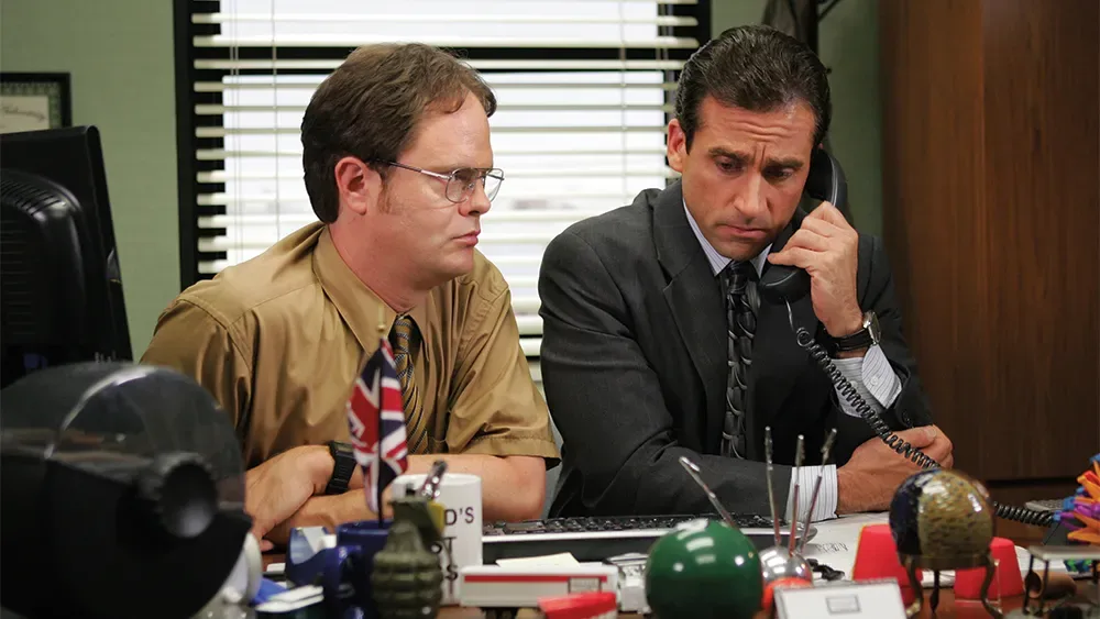 Rainn Wilson and Steve Carell as Dwight and Michael
