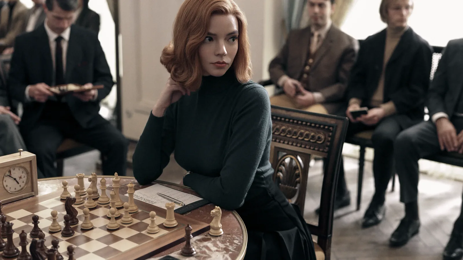Anya Taylor-Joy as Beth Harmon at a tournament in The Queen's Gambit