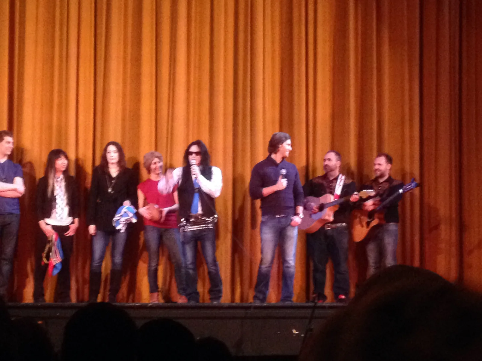 Wiseau, Sestero and audience members at a Roxy Theatre screening in Saskatoon, March 2014; CC BY-SA 2.0.