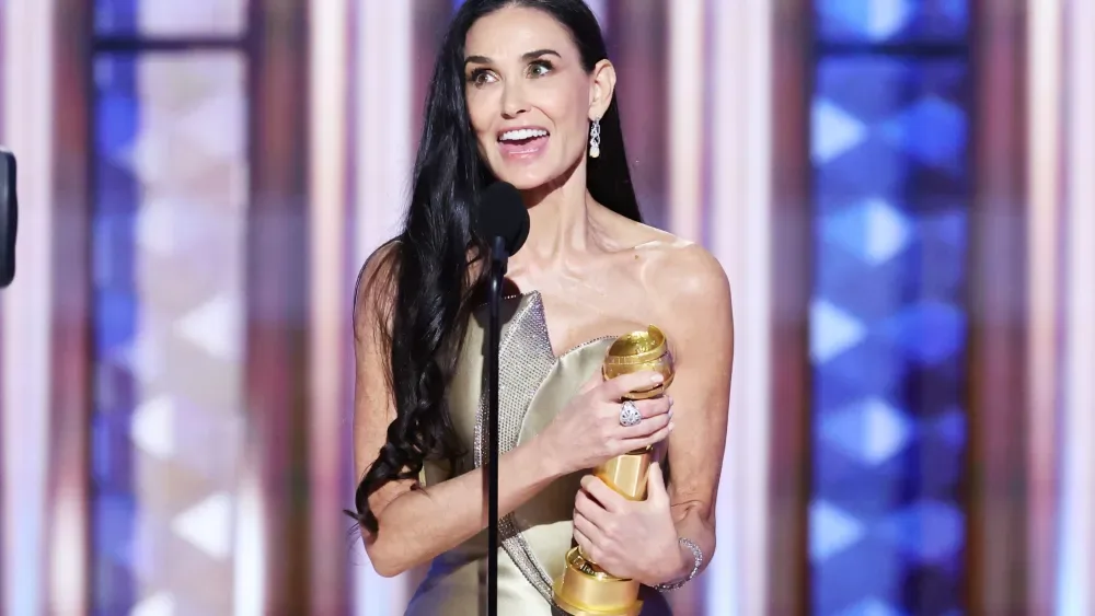 Demi Moore wins Best Performance by a Female Actor in a Motion Picture – Musical or Comedy during the 82nd Annual Golden Globes held at The Beverly Hilton on January 05, 2025 in Beverly Hills,…