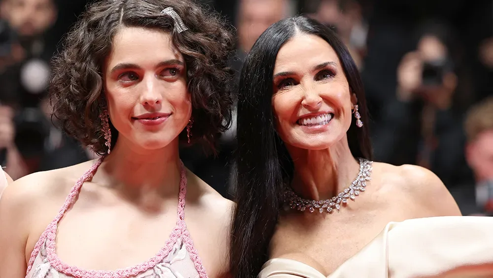CANNES, FRANCE - MAY 19: (L-R) Margaret Qualley and Demi Moore attend the "The Substance" Red Carpet at the 77th annual Cannes Film Festival at Palais des Festivals on May 19, 2024 in Cannes,…