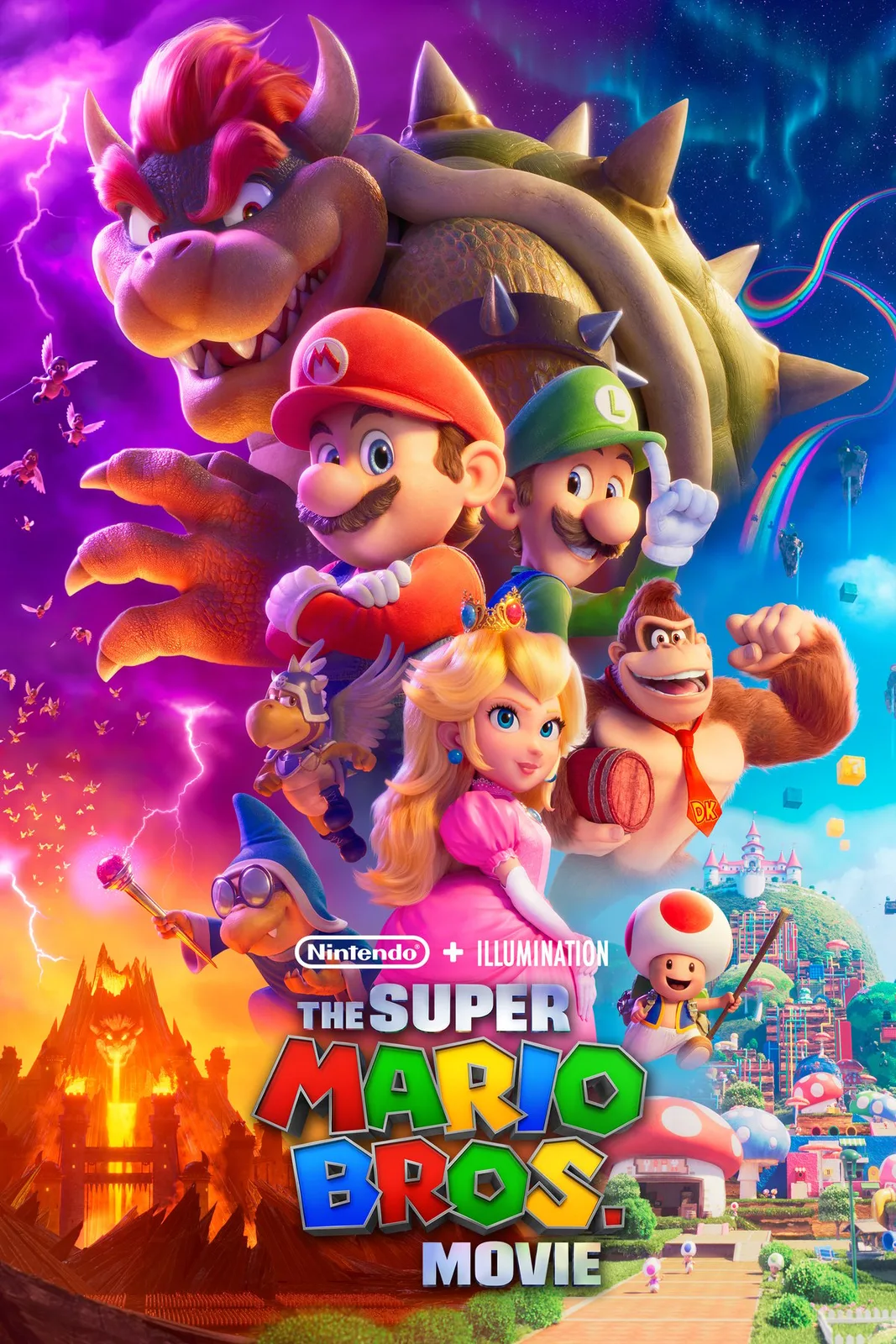 The Super Mario Bros. Movie poster with Mario, Luigi, Peach and Bowser.