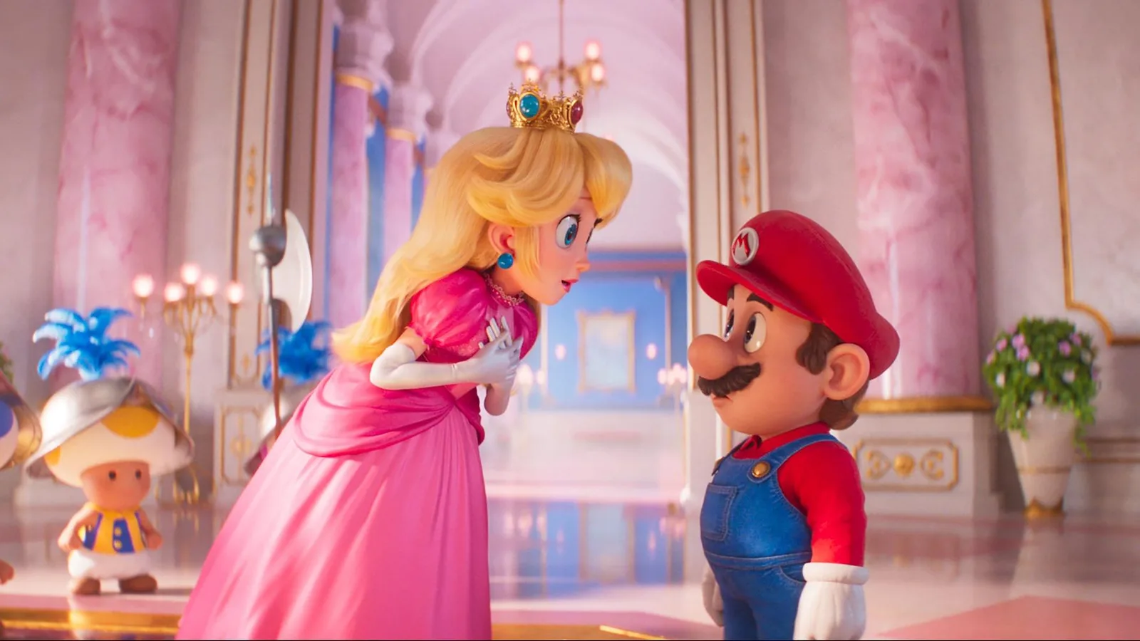 Peach and Mario in the Mushroom Kingdom.
