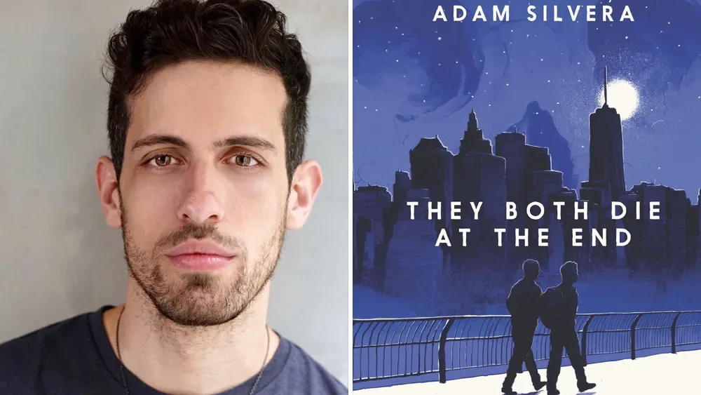 Adam Silvera beside the cover of They Both Die at the End