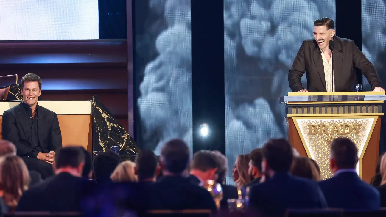 Tom Brady and Andrew Schulz during the roast