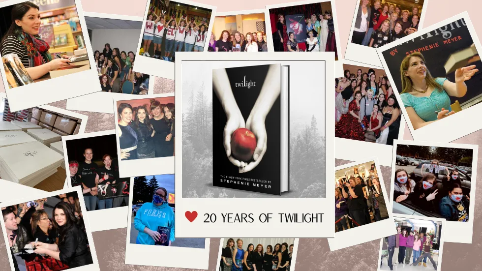 Official graphic marking twenty years of Twilight, framed by fan photos.
