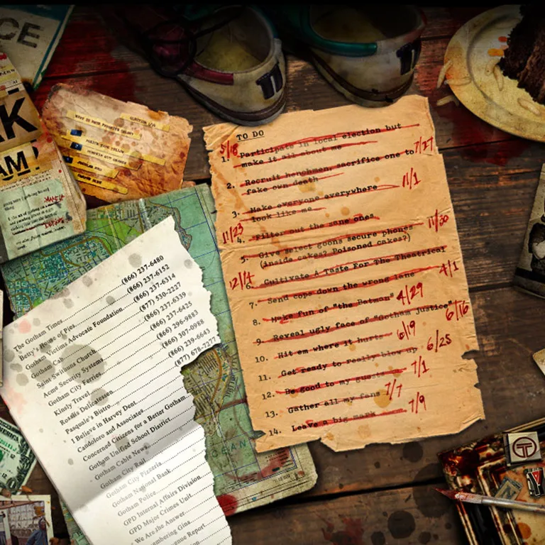Campaign props and documents from the Why So Serious? alternate reality game