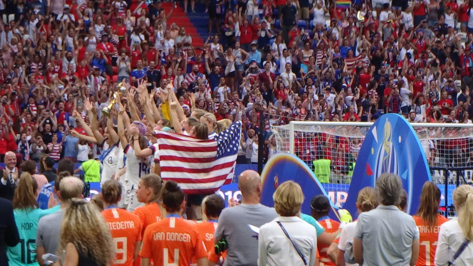 The US team receiving their champion medals