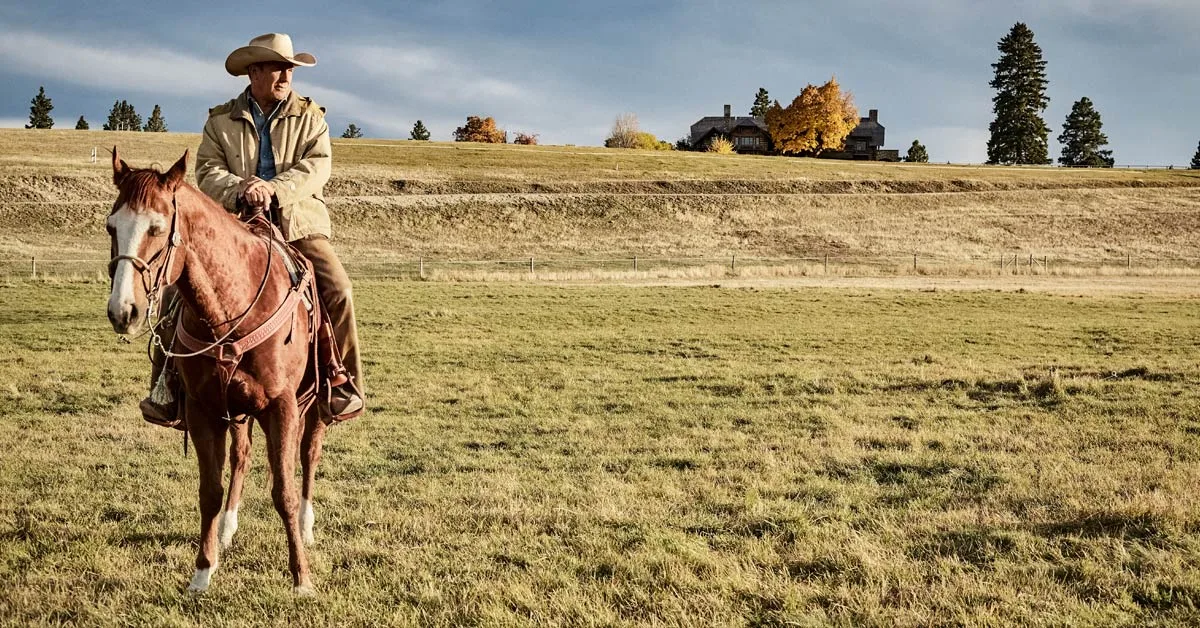 A rider crossing Montana grassland, Yellowstone artwork